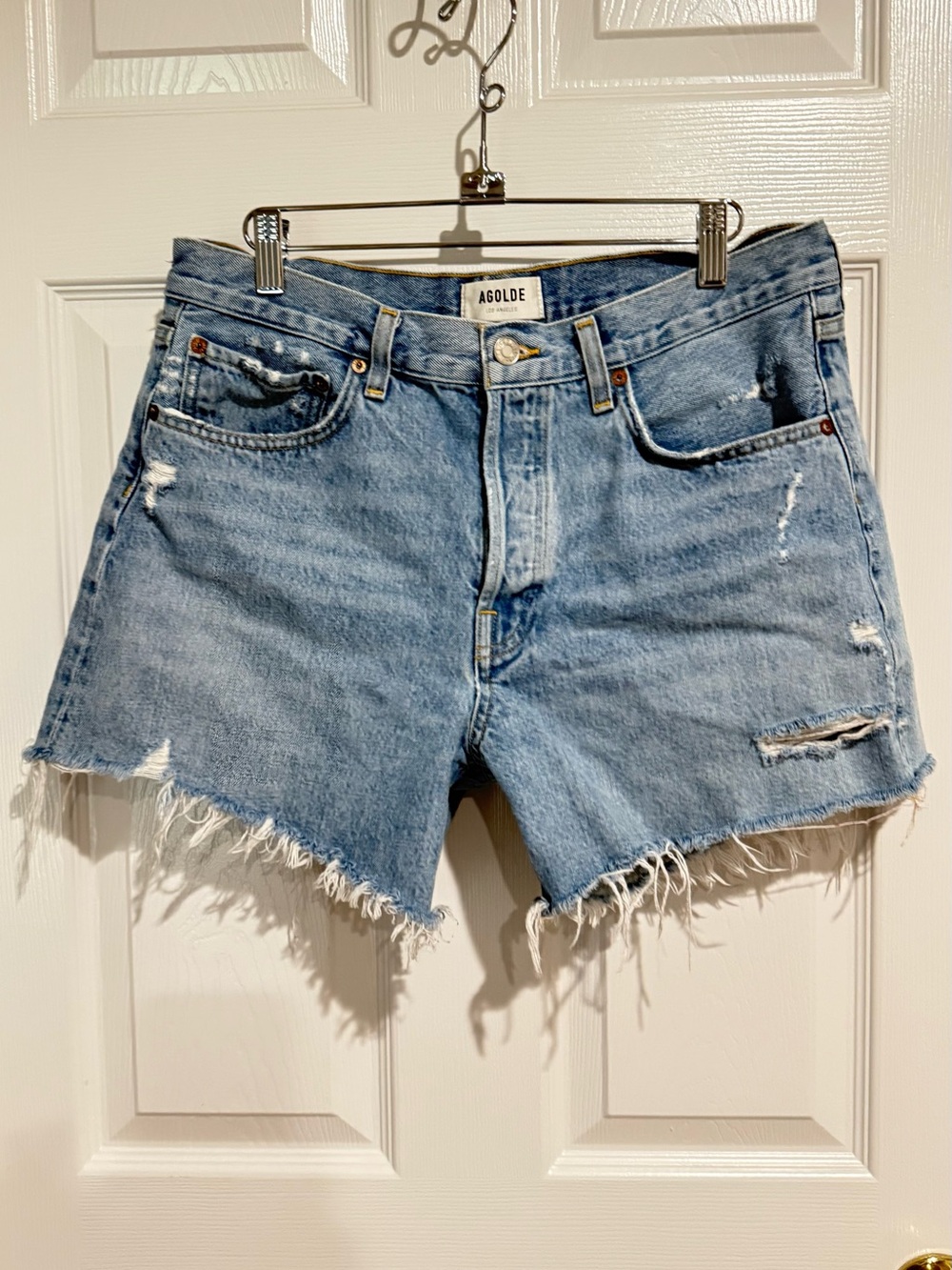 AGOLDE Light Wash Distressed Denim Cutoff Shorts